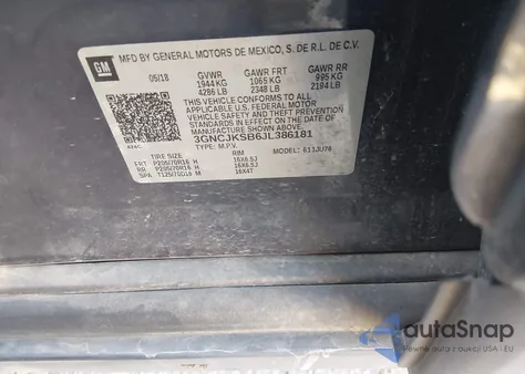 2018 Chevrolet Trax Ls from USA, damaged, VIN 3GNCJKSB6JL386181